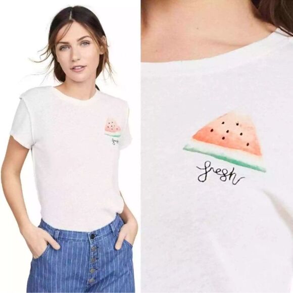 WE THE FREE Free People Fresh Watermelon Embroidered Tee - Picture 1 of 11